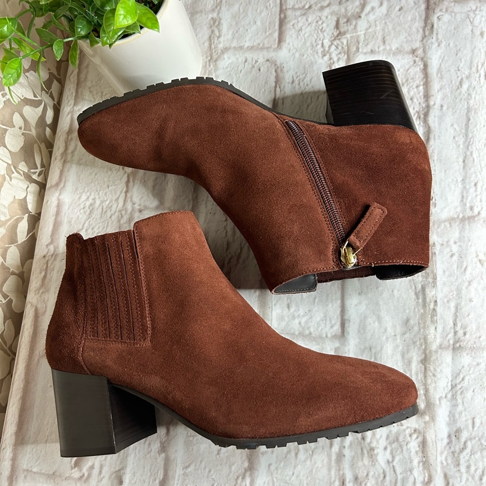 AQUATALIA Weatherproof Block heel bootie Ginger Suede leather Ankle boot size 11 - Picture 9 of 12